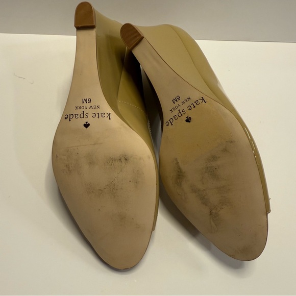 Kate Spade Tracey Nude Patent Peep Toe Wedge Bow Shoes Women’s 6 - Picture 8 of 10